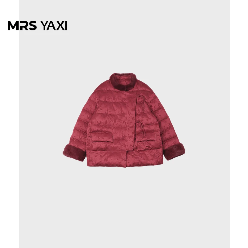 Mrsyaxi国风醋酸水貂毛拼接鹅绒服YX4010509