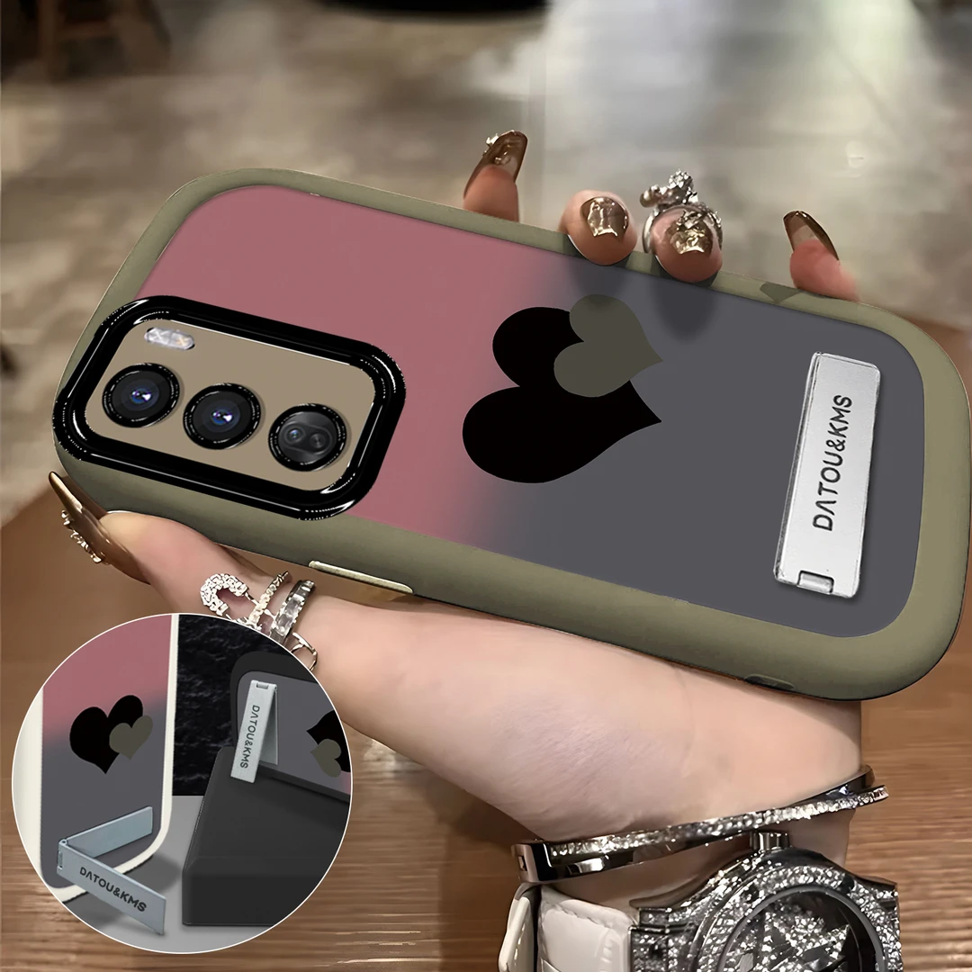 适用于【OPPO】Reno12Pro新款渐变黑粉双爱心女款防摔手机壳