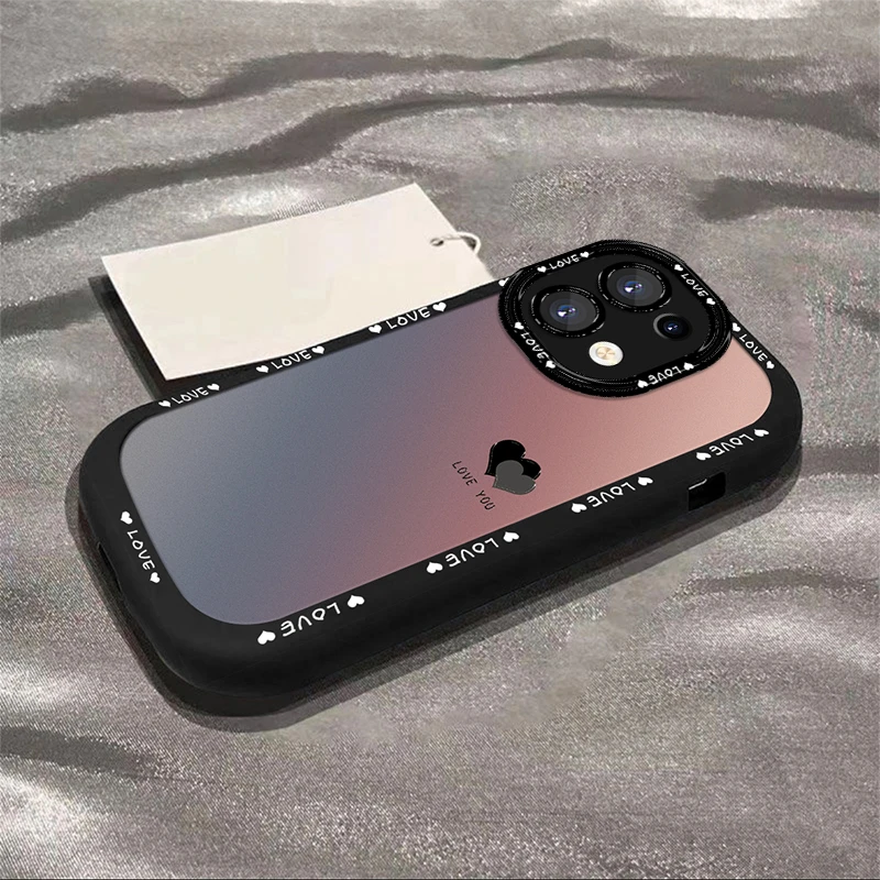 适用于【OPPO】Reno8Pro渐变黑色爱心简约创意网红全包硅胶泡芙壳