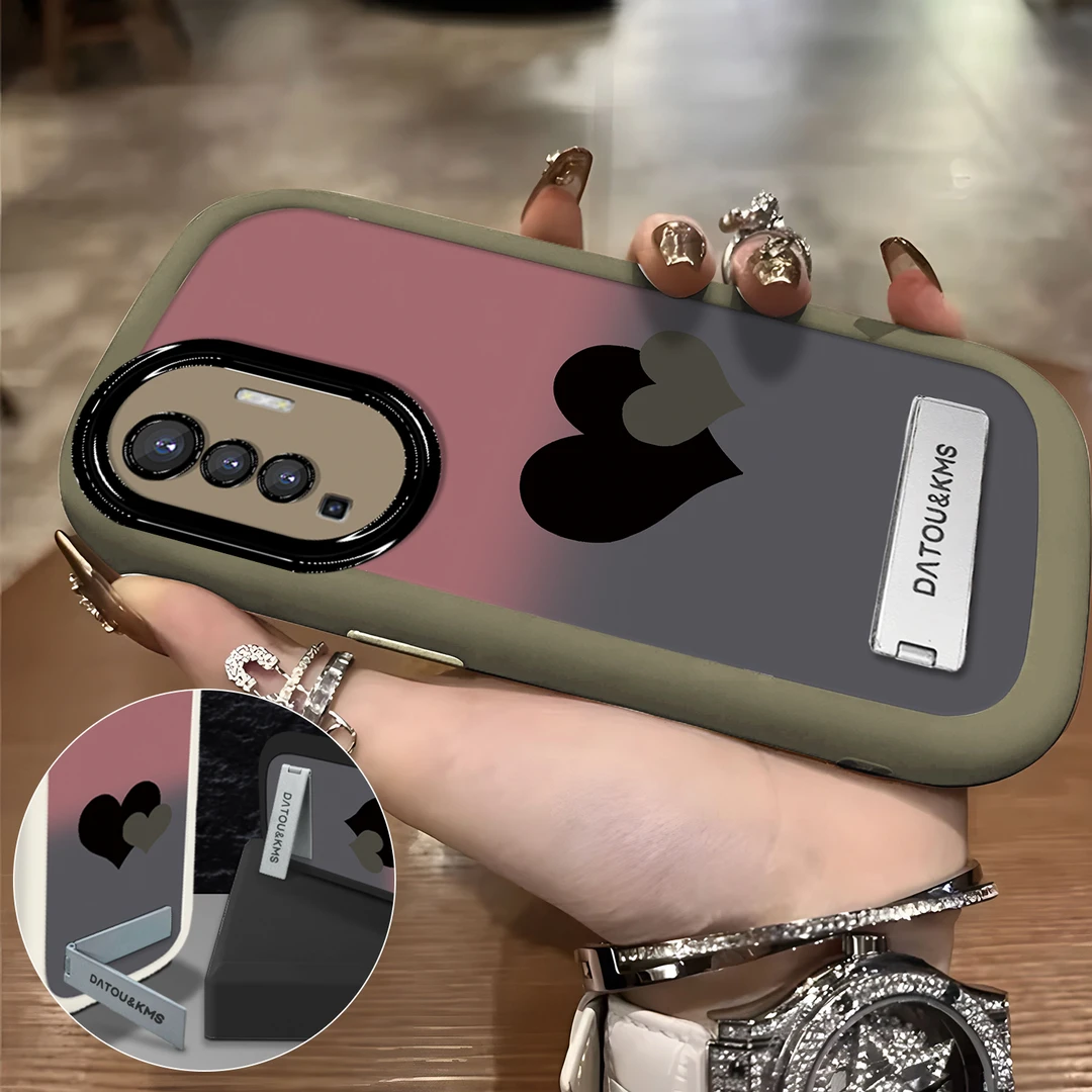 适用于【VIVO】X50新款渐变黑粉双爱心女款防摔手机壳