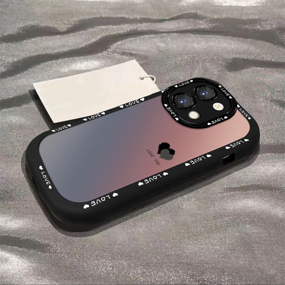适用于【OPPO】Reno9/Pro渐变黑色爱心简约创意全包硅胶泡芙壳