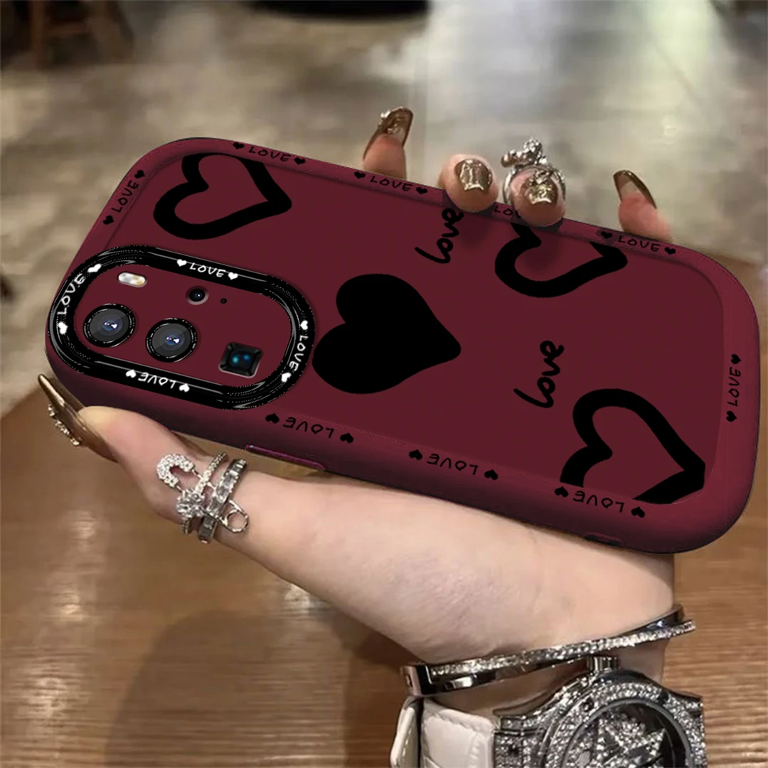 适用于【华为】P40Pro黑色心心创意简约个性潮流防摔手机壳