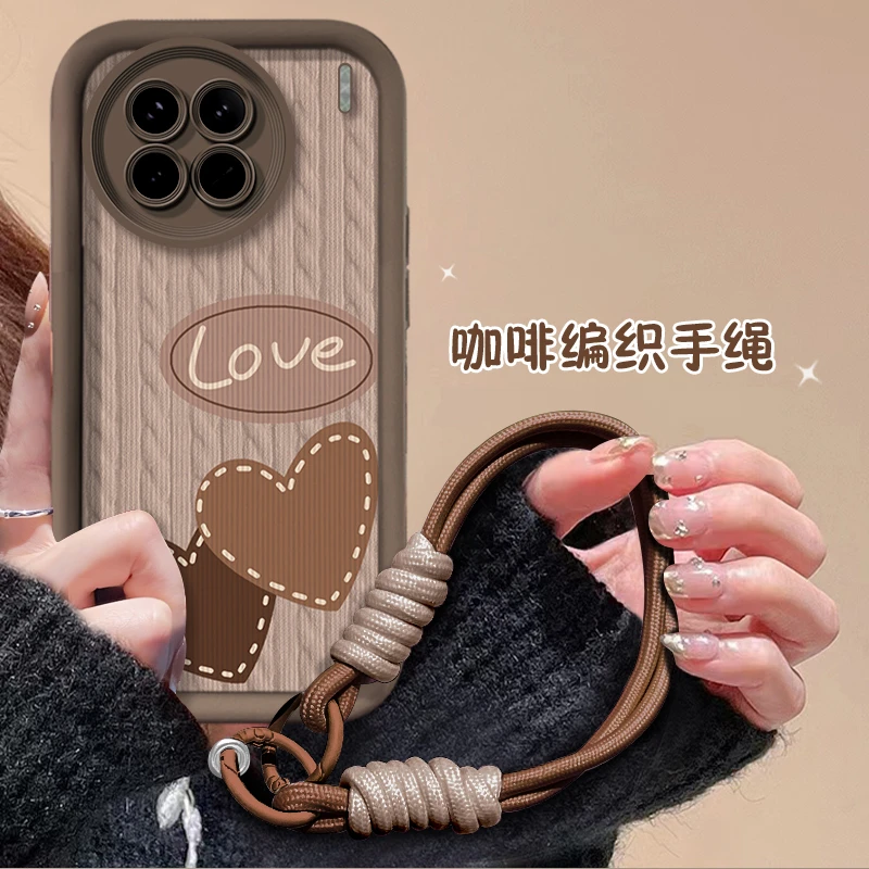 适用于【VIVO】X90/S棕色双爱心时尚天眼阶梯防摔创意手机壳