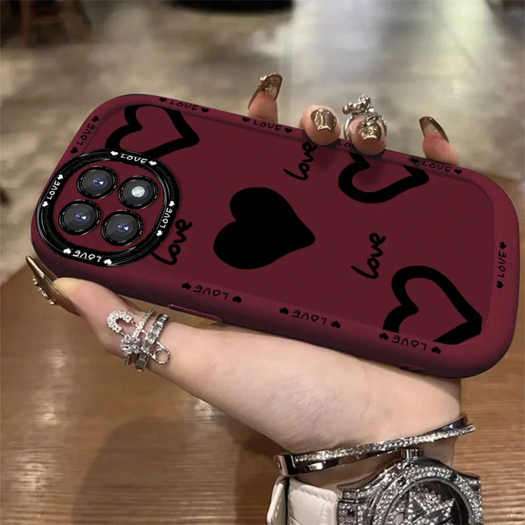 适用于【OPPO】Reno4SE黑色心心创意简约个性潮流防摔手机壳