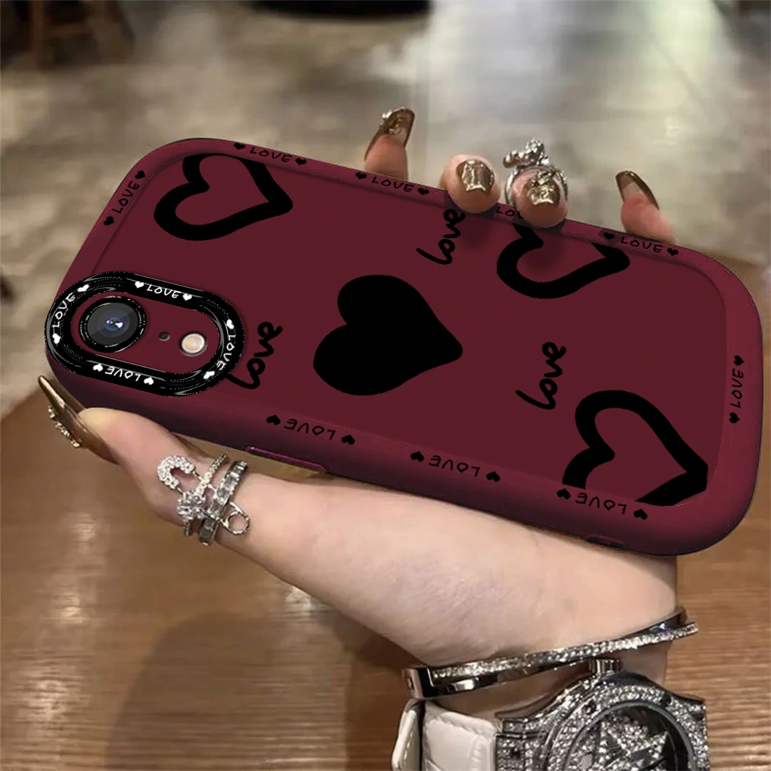 适用于【苹果】XR黑色心心创意简约个性潮流防摔手机壳