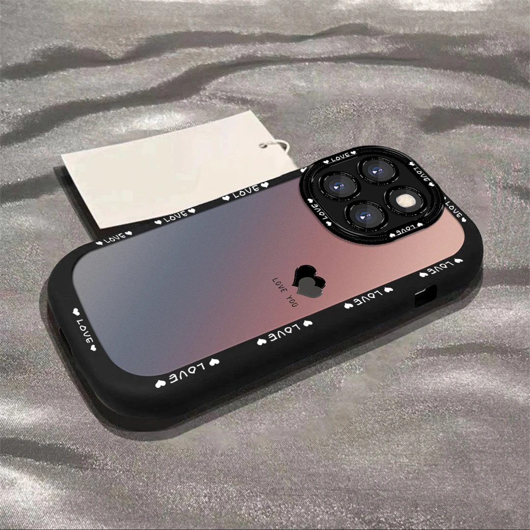 适用于【小米】14渐变黑色爱心简约创意网红全包硅胶泡芙壳