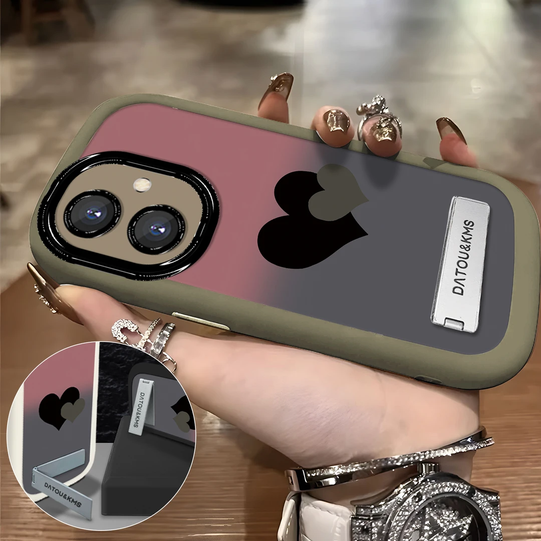 适用于【华为】荣耀100新款渐变黑粉双爱心女款防摔手机壳