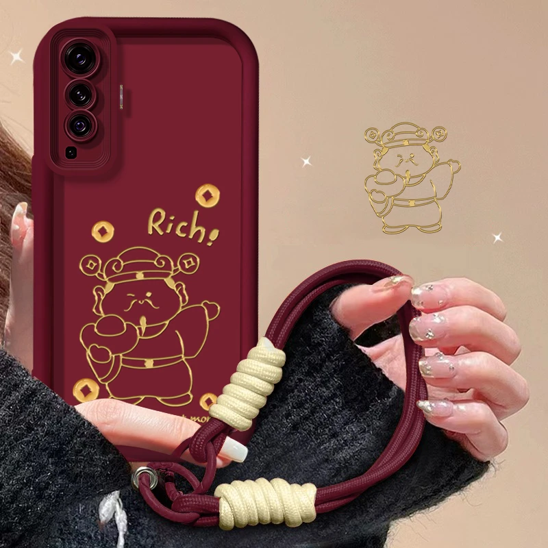 适用于【VIVO】X50金线条财神新年款女款全包防摔手机壳