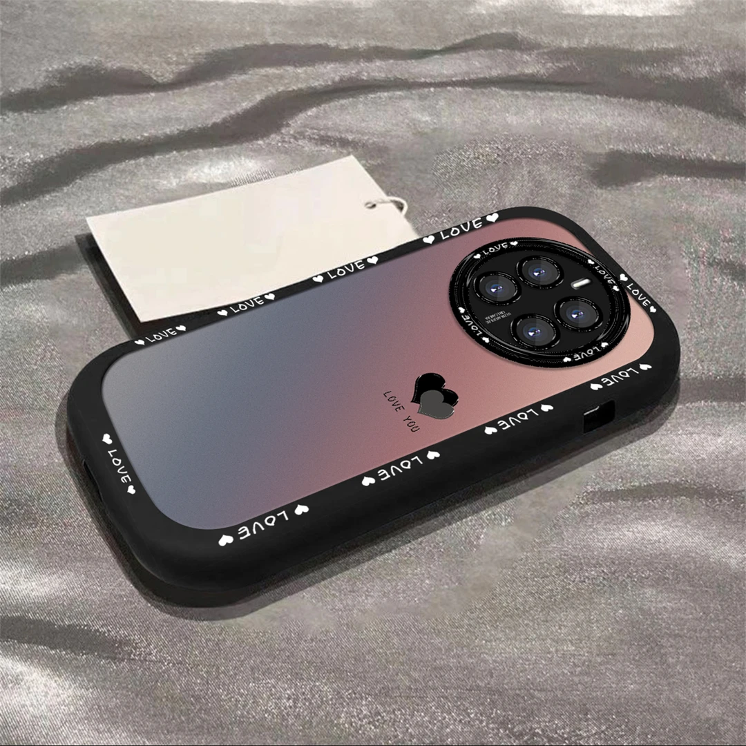 适用于【华为】Mate50/E渐变黑色爱心简约创意网红全包硅胶泡芙壳