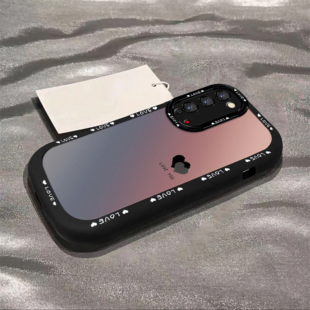 适用于【华为】荣耀X10渐变黑色爱心简约创意网红全包硅胶泡芙壳