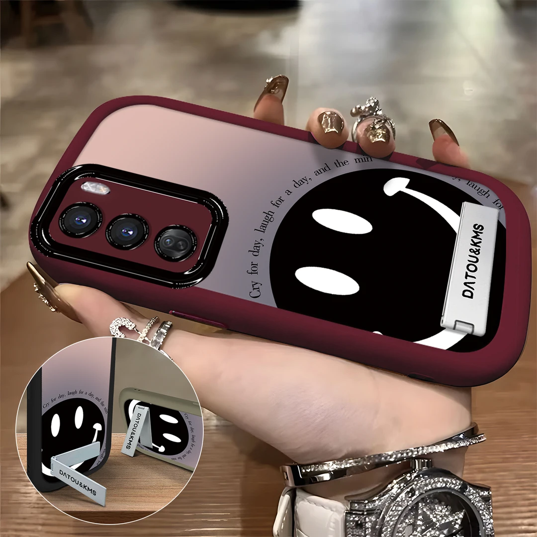 适用于【OPPO】Reno12粉紫渐变笑脸简约创意全包硅胶手机壳