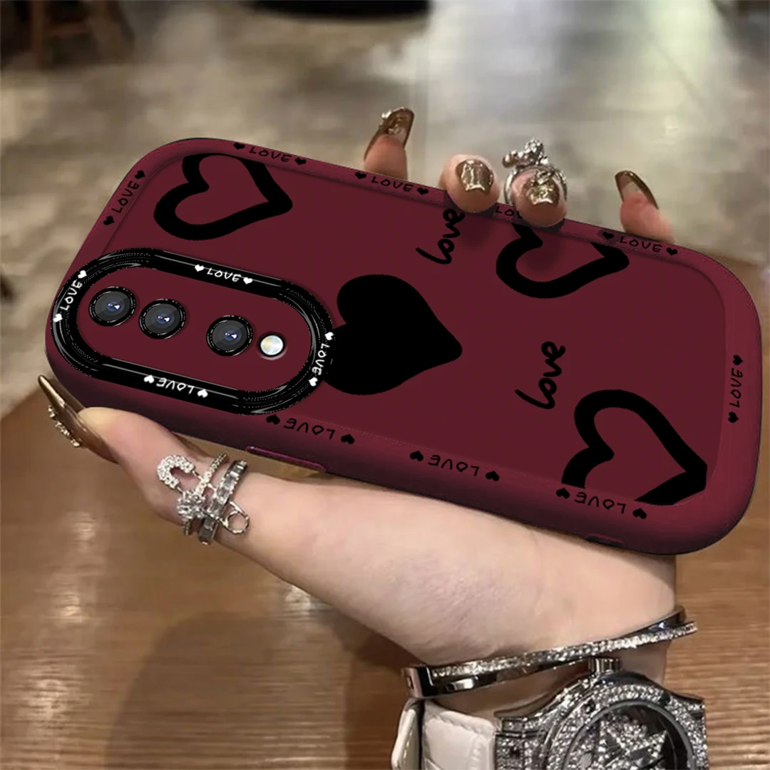 适用于【华为】荣耀70Pro/Pro+黑色心心创意简约个性潮流手机壳