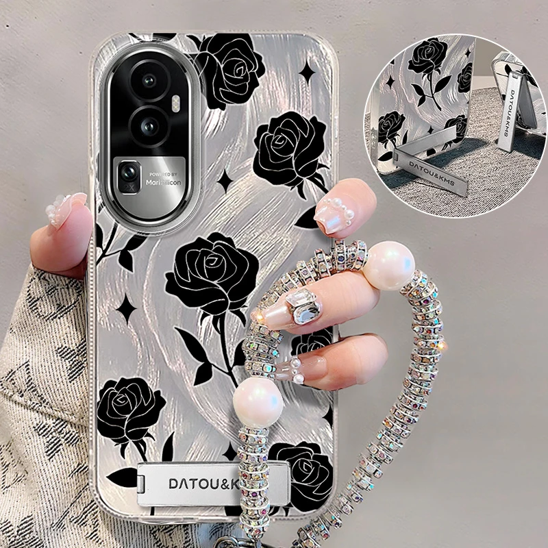 适用于【OPPO】Reno10高级感黑玫瑰网红潮流防摔羽纱壳