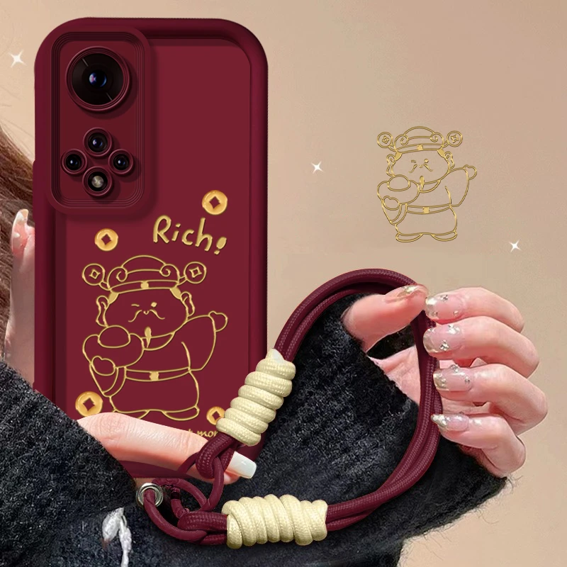 适用于【华为】荣耀50Pro金线条财神新年款女款全包防摔手机壳