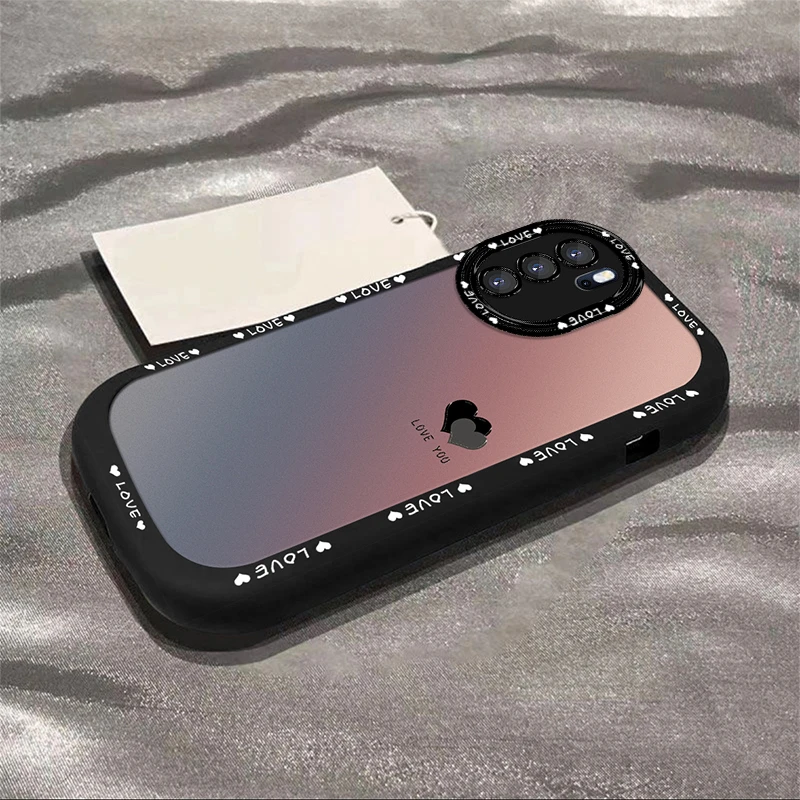 适用于【OPPO】Reno6Pro渐变黑色爱心简约创意网红全包硅胶泡芙壳