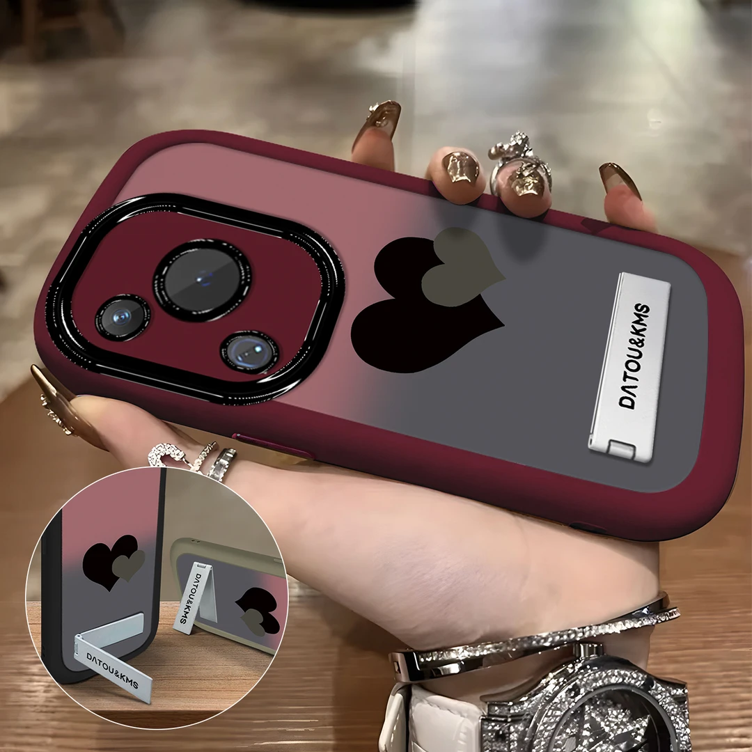 适用于【华为】P70Pro新款渐变黑粉双爱心女款防摔手机壳