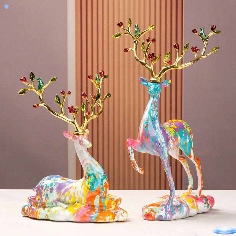 乔迁新居礼品招财福鹿摆件大气高档创意客厅酒柜轻奢星星人拍拍灯