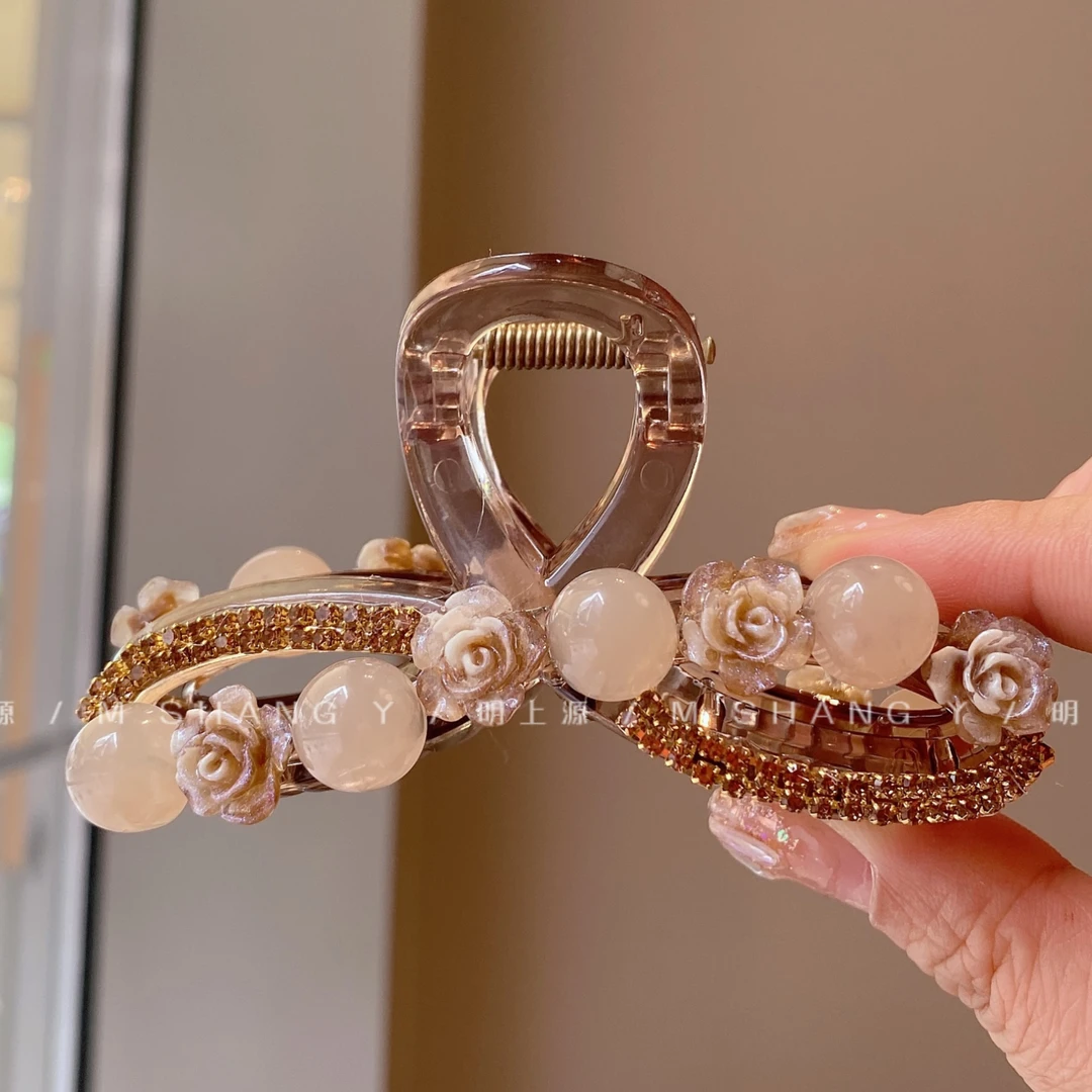 M1121春夏新款田园珠珠花花ins抓夹优雅贵气百搭ins抓夹中号9厘米