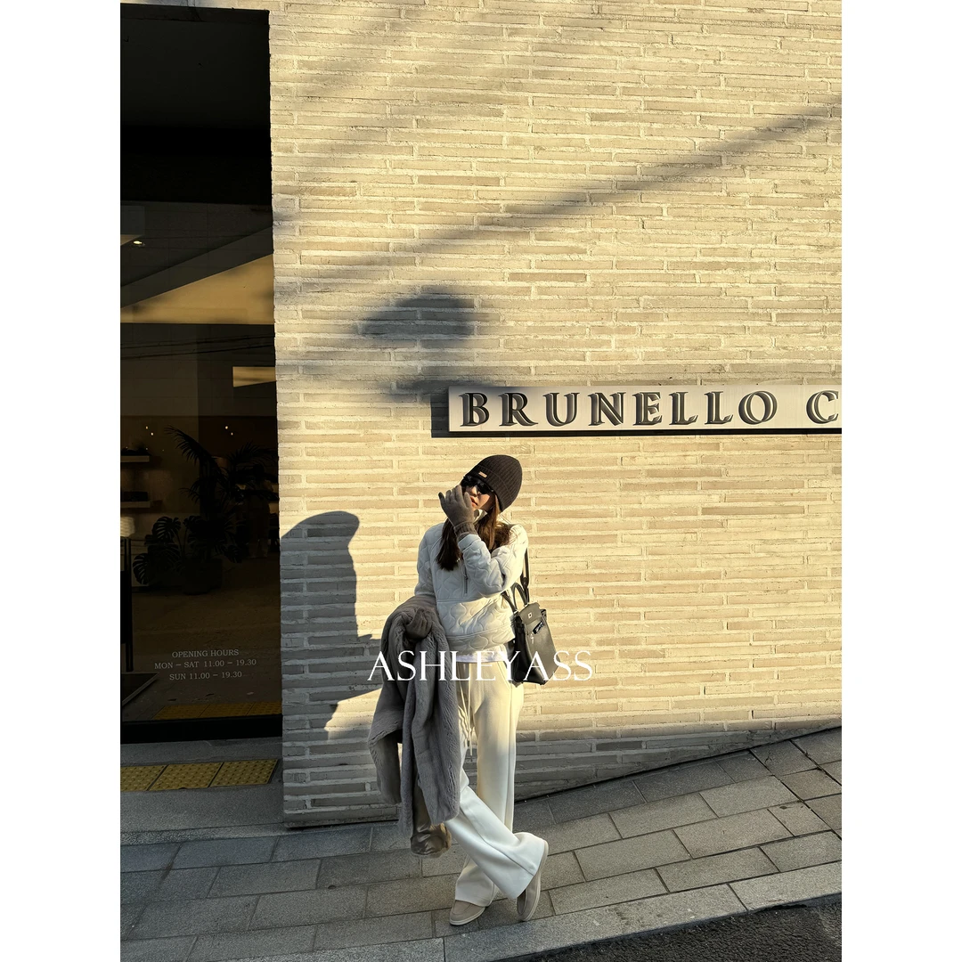 【ASHLEYASS】“长腿裤”醋酸羊绒柔软运动高腰微喇休闲裤LSK241525S