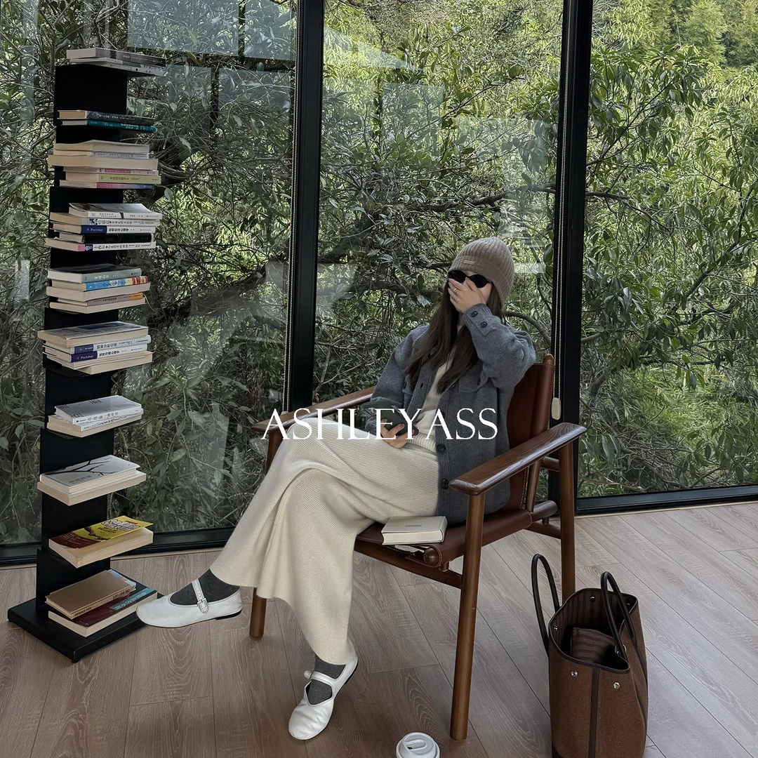【ASHLEYASS】山羊绒长袖毛衫翻领前双口袋设计纽扣门襟LSS241728S
