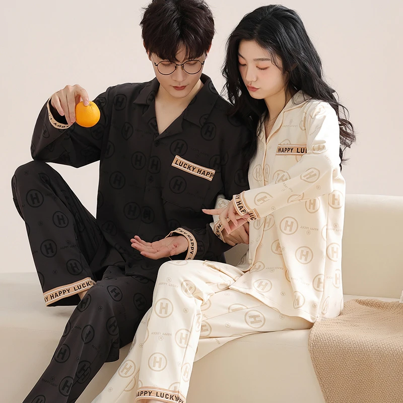 情侣睡衣春秋款纯棉长袖大码宽松新款秋冬男女家居服可外穿套装