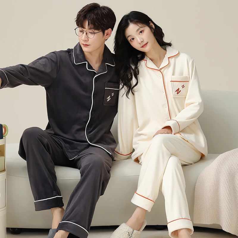 情侣睡衣女秋冬季海岛绒长袖加大码男士高级感2025新款春秋家居服