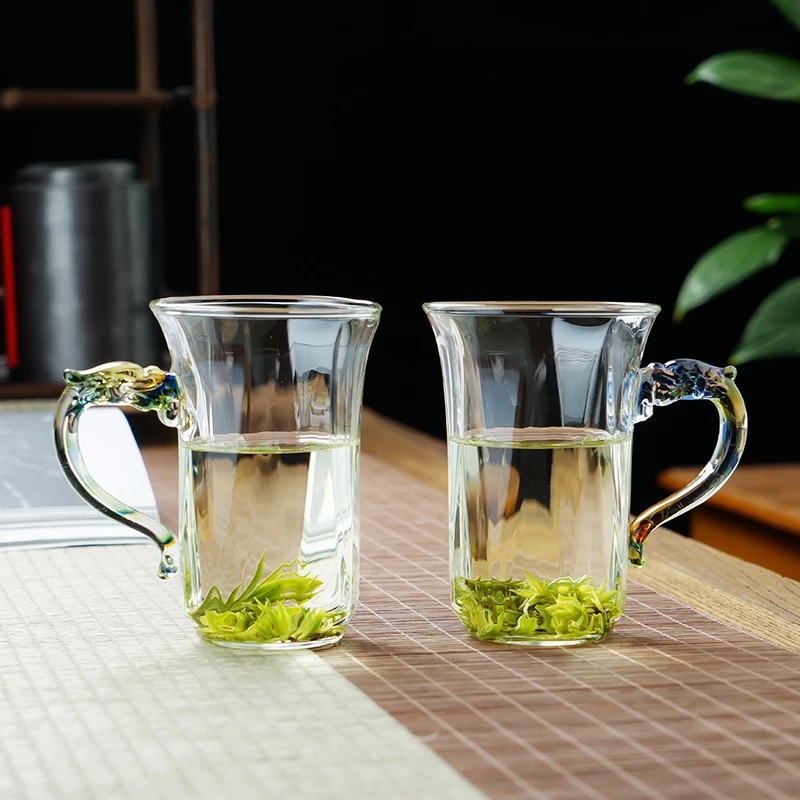 创意绿茶杯大号绿茶喝茶杯装水茶水杯家用透明喝水杯泡茶杯奶杯