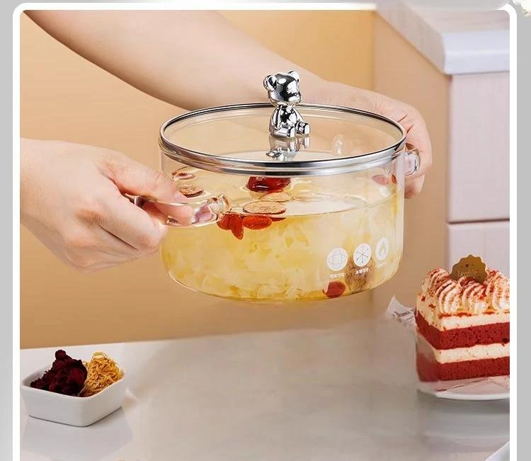 小熊汤碗大号家用2024新款高颜值沙拉碗泡面碗带盖面碗双耳玻璃锅