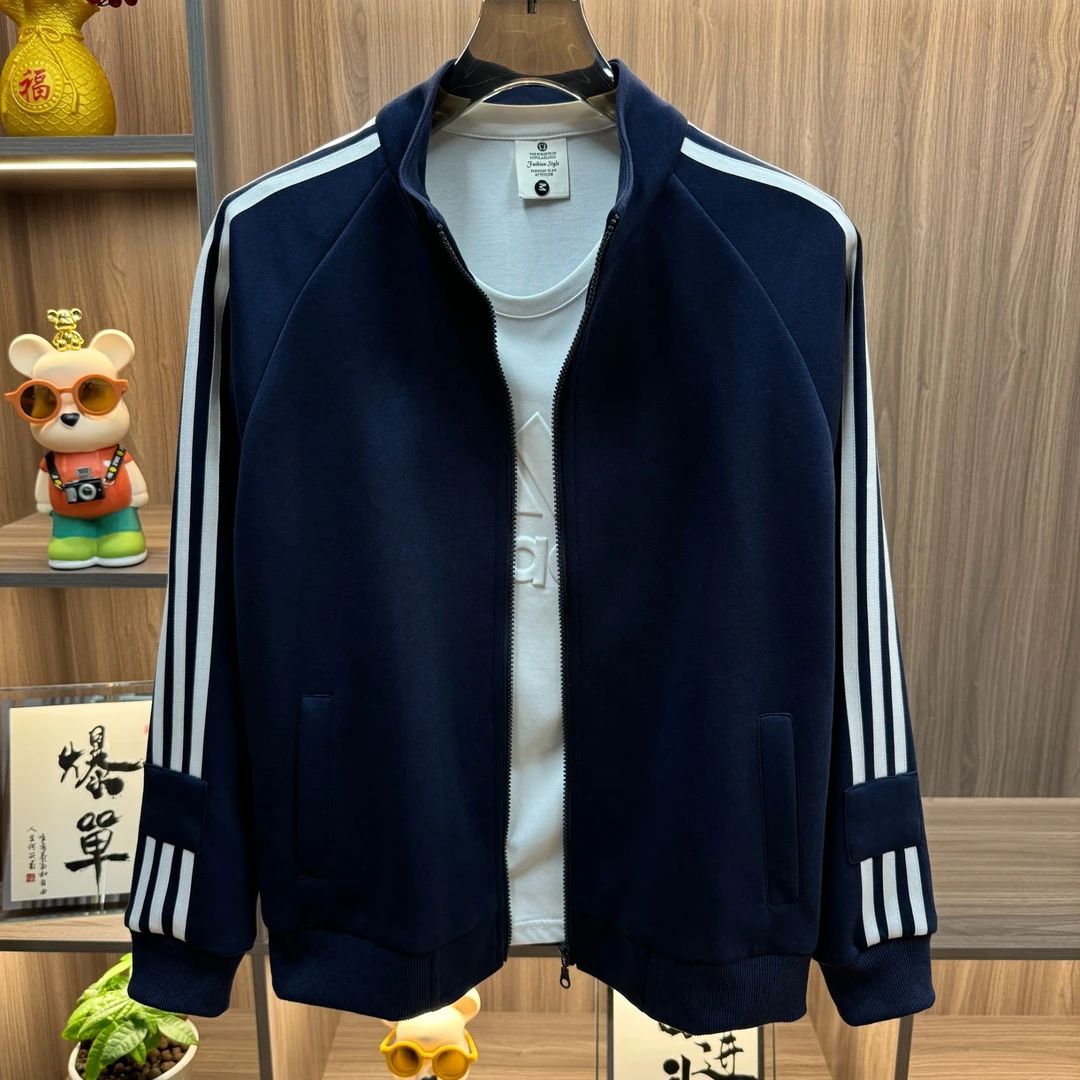 秋季新款时尚百搭潮流帅气侧条刺绣针织男士休闲外套夹克99968