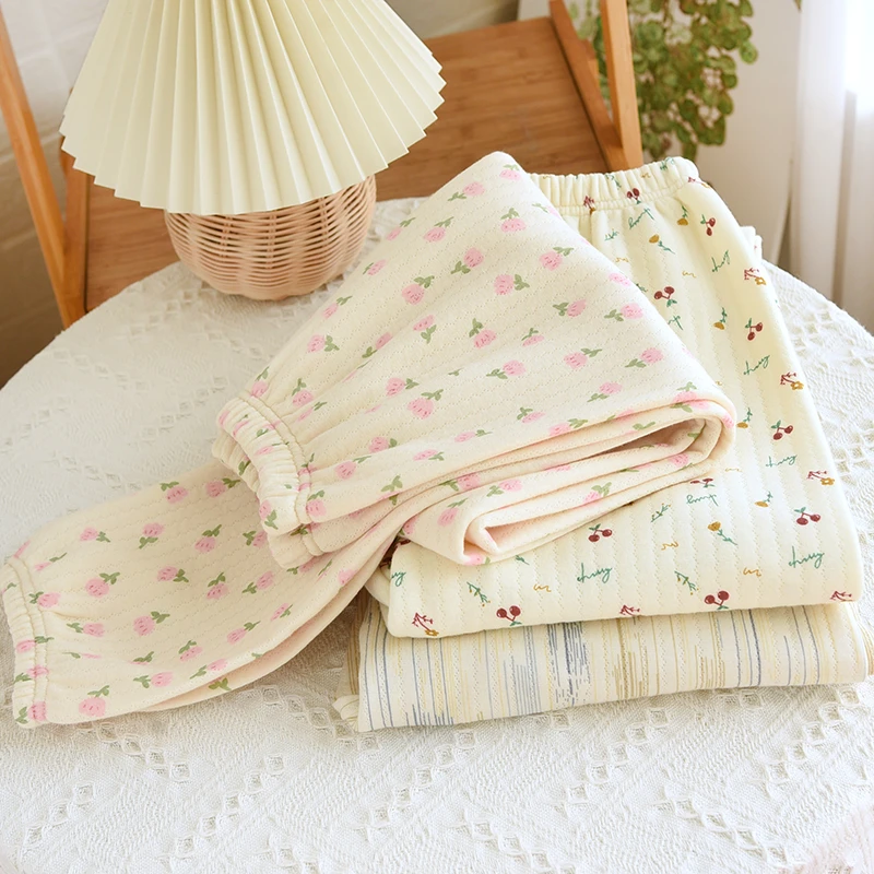 新款秋冬季纯棉睡裤女束口休闲空气棉家居裤加厚空气层收口保暖裤