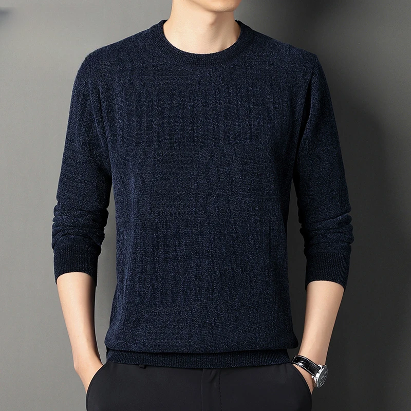 针织提花毛衣男士圆领加绒加厚保暖长袖冬时尚休闲百搭薄款秋冬