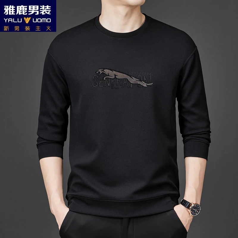 雅鹿男装男士卫衣男秋款圆领新款长袖上衣百搭时尚印花宽松