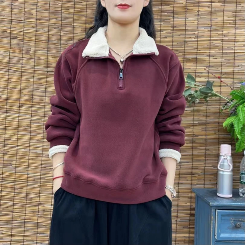 77402新款加绒加厚秋冬简约百搭休闲半拉链卫衣