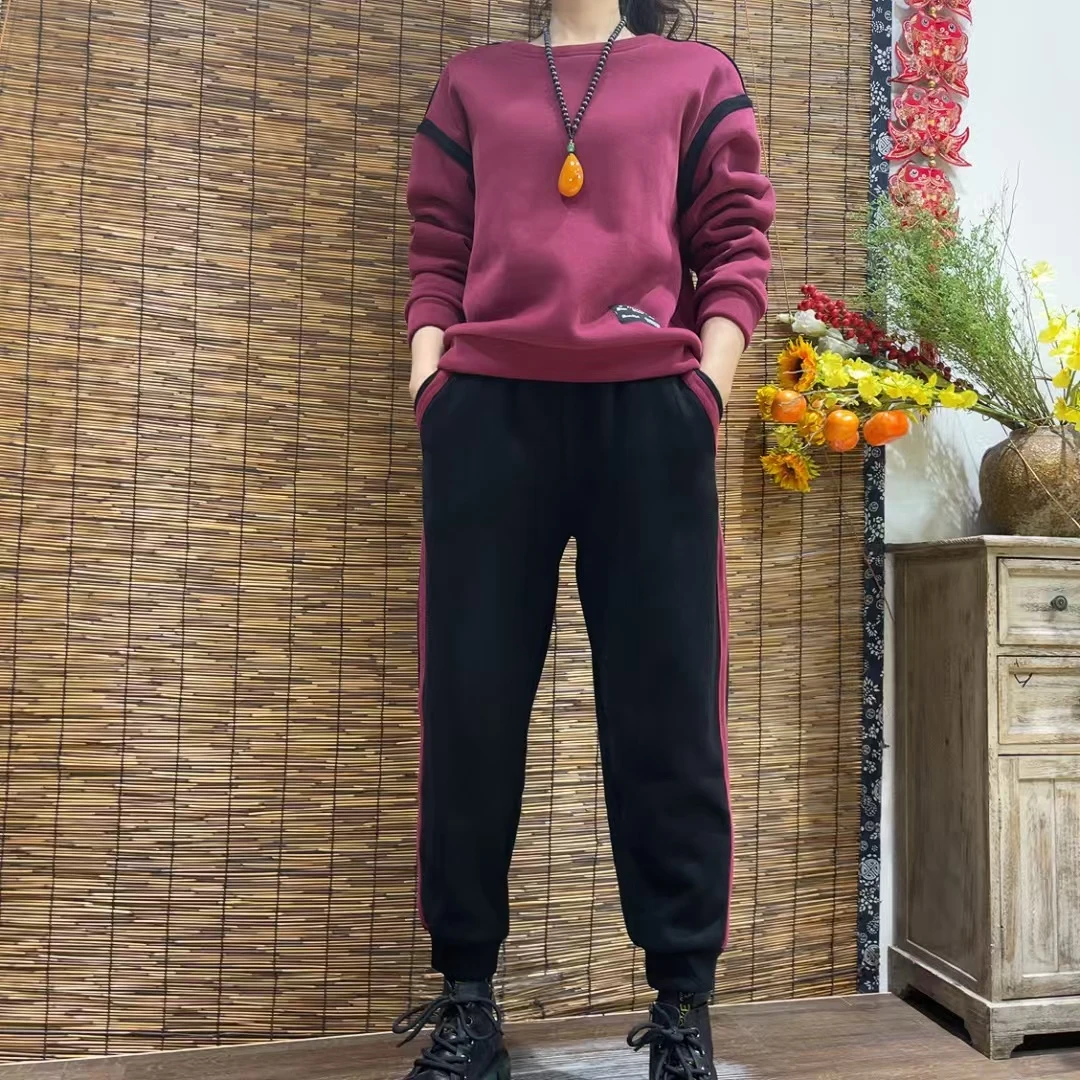 7305新款加绒加厚秋冬时尚洋气减龄两件套套装