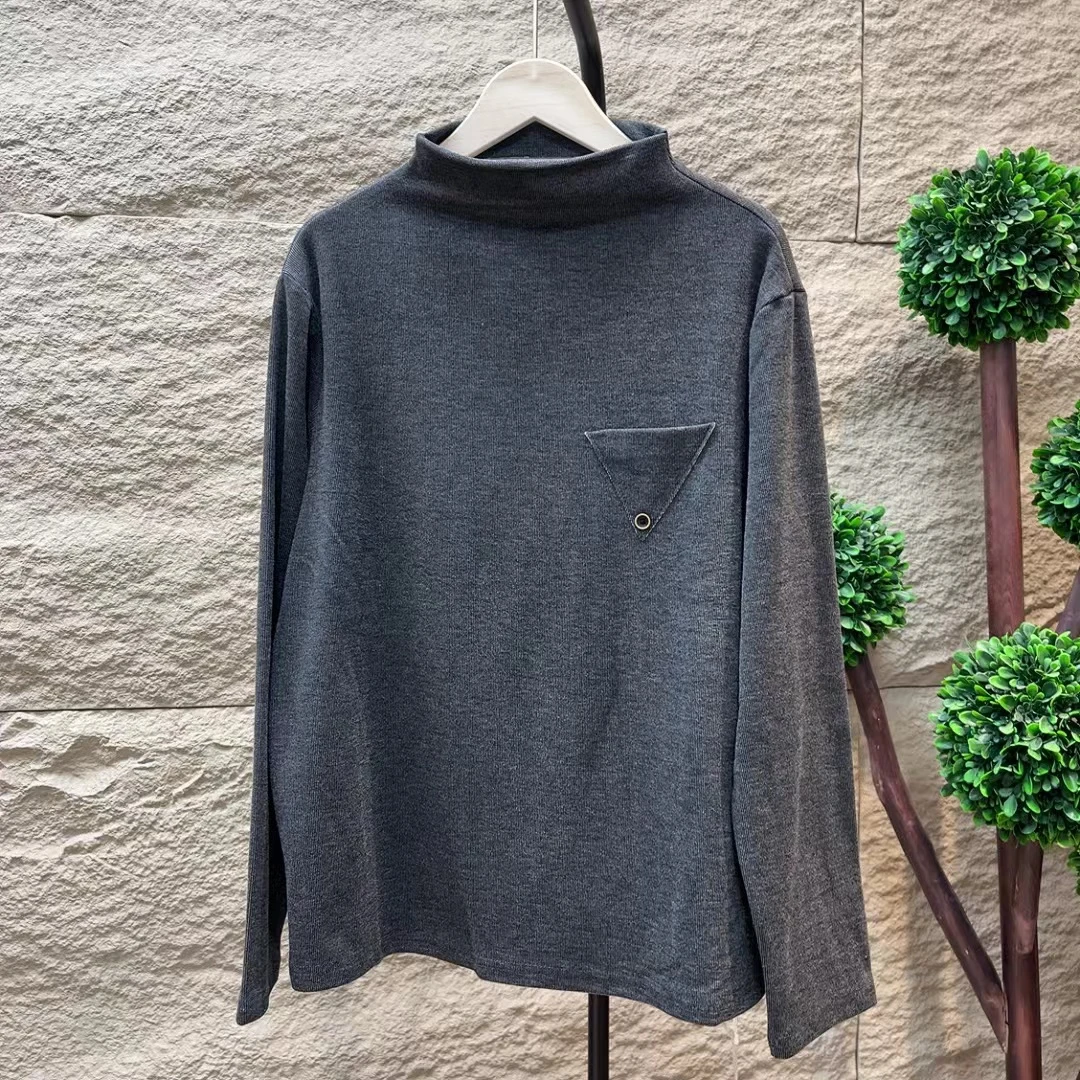 7108新款秋冬纯色拼接口袋半高领百搭内搭长袖打底衫
