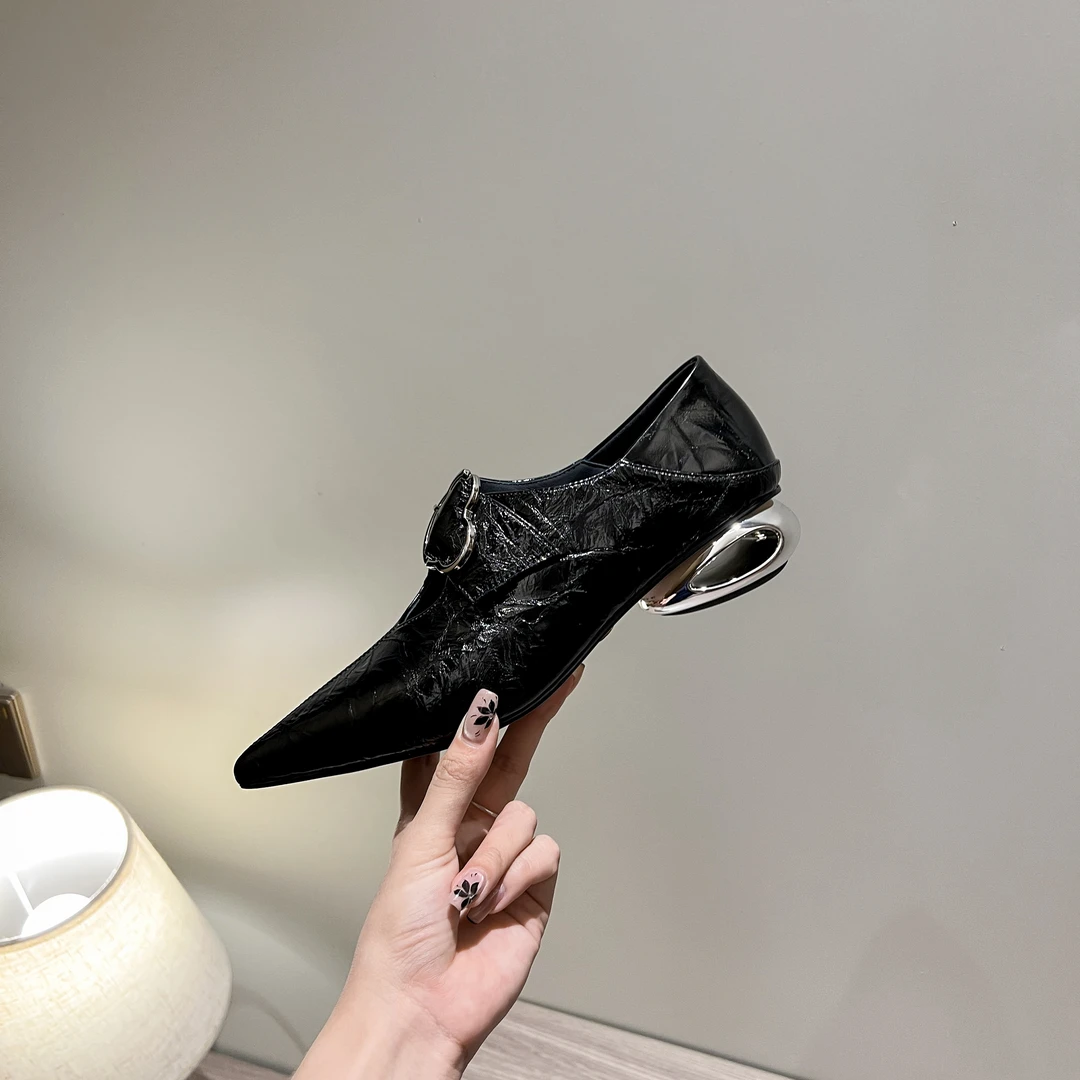 《退换补运费》春秋法式气质玛丽珍鞋女设计感尖头异形跟低跟单鞋