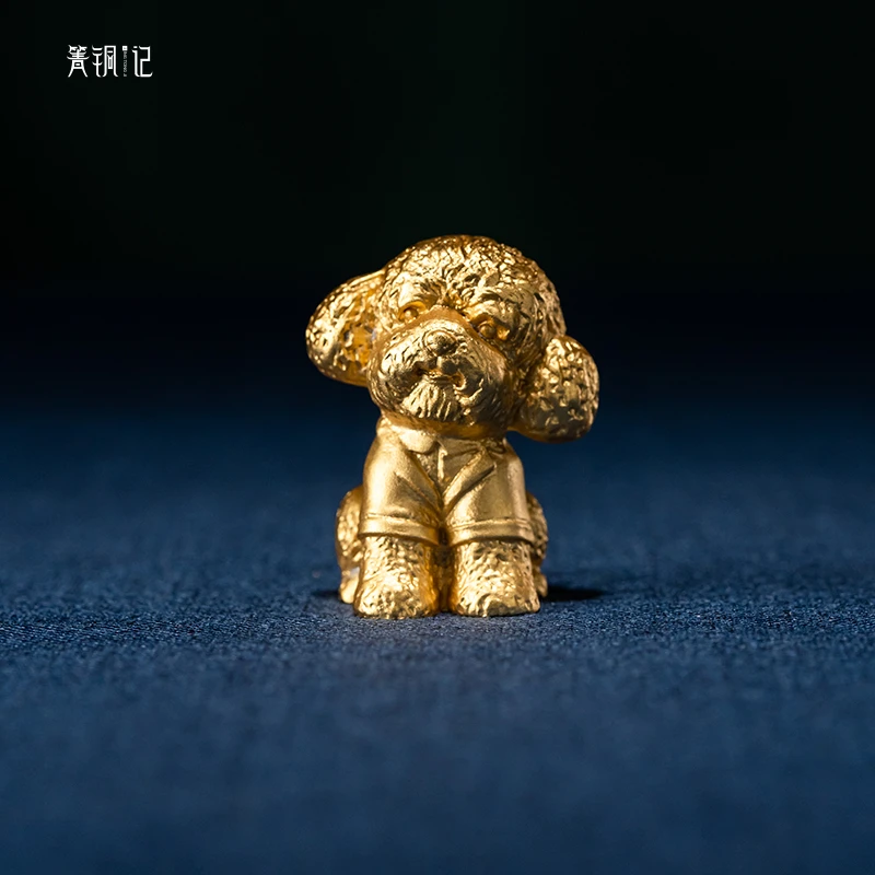 [箐铜记]手工珐琅高档中式纯铜黄铜手玩把玩鎏金泰迪狗狗摆件