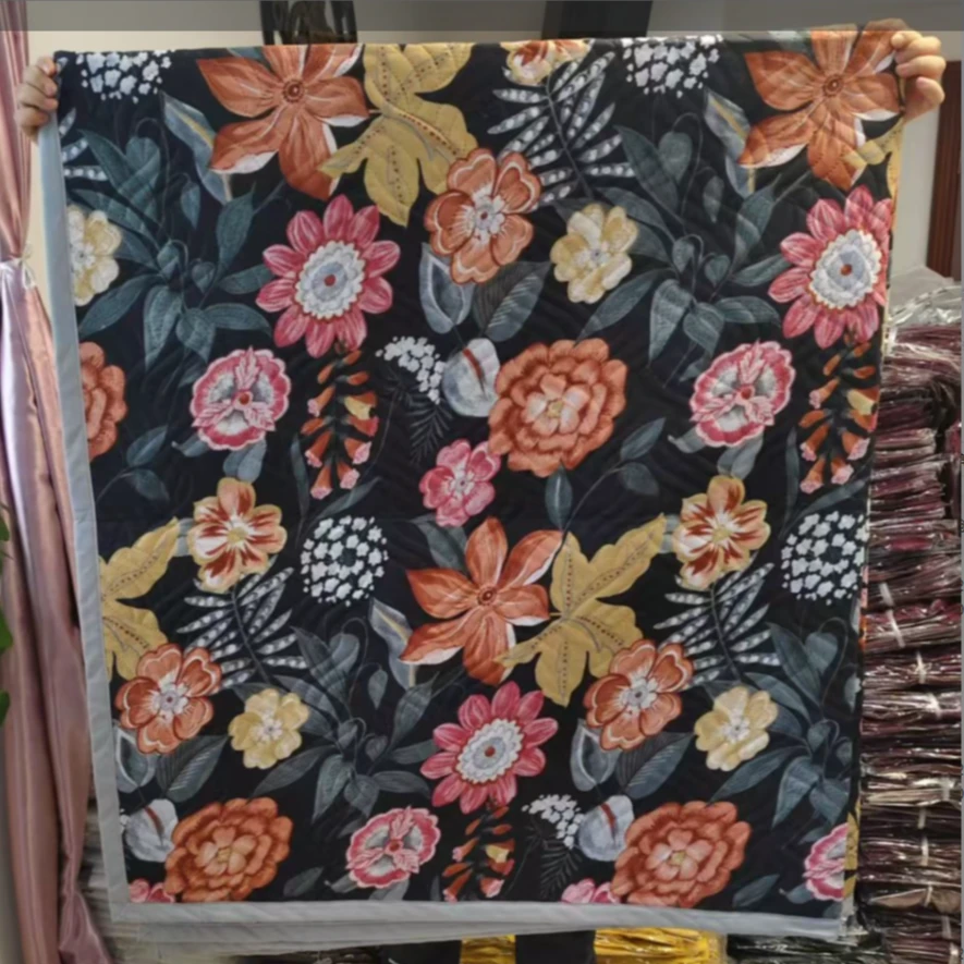 流行款黑玫瑰花床盖