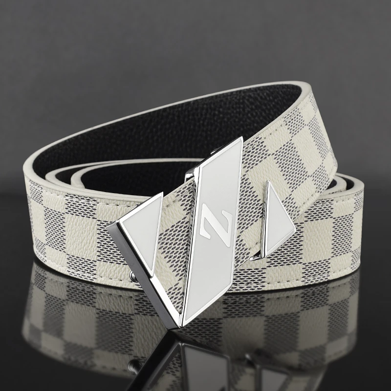 2025年格仔纹Z字母真皮皮带休闲皮带男士真皮时尚百搭牛仔裤带男