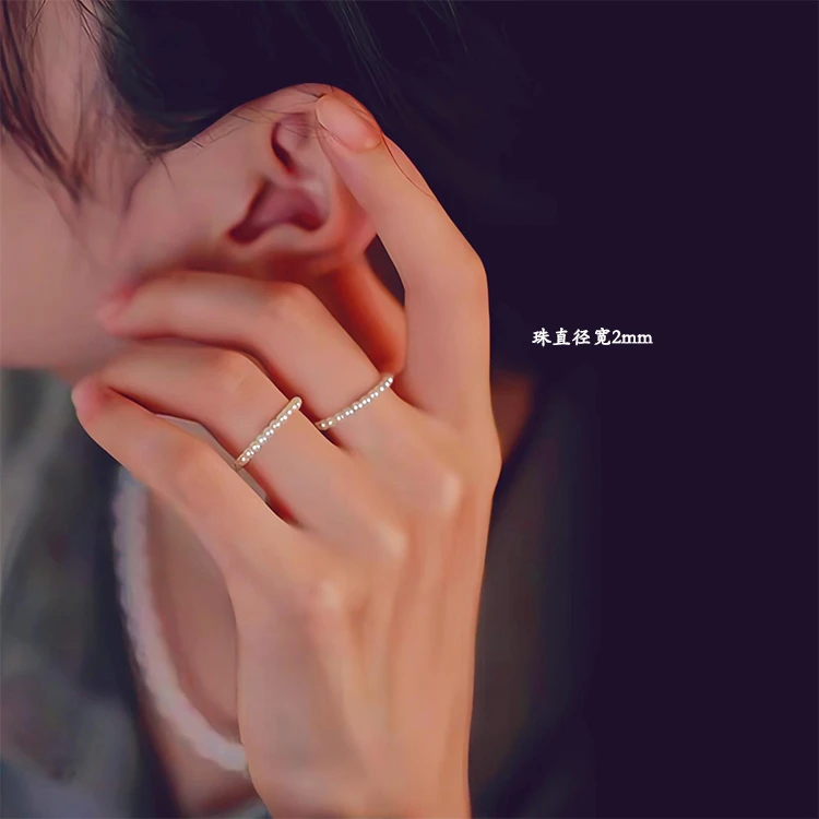 非金属仿珍珠戒指 网红人造小米珍珠戒指新款轻奢复古气质食指环