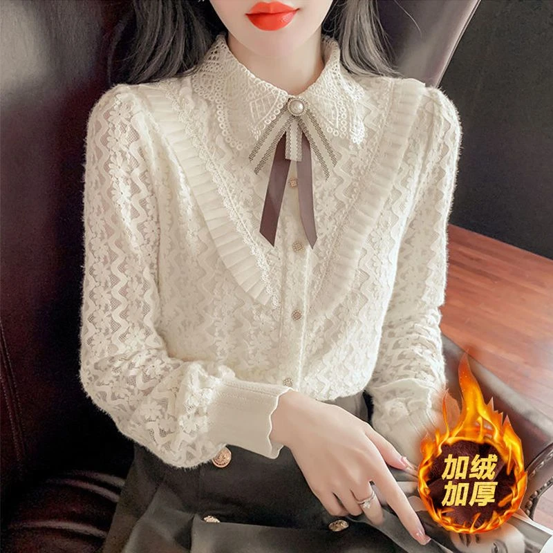 小众胖mm内搭女秋冬季新款蕾丝打底衫洋气长袖打底衫女装时尚上衣