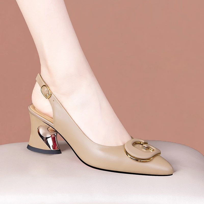 妙微图正品尖头一脚蹬后式扣带舒适女鞋2023夏季新款浅口百搭凉鞋