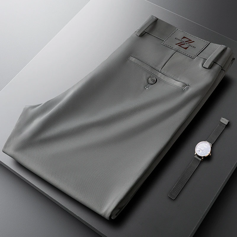 轻奢春夏季男士灰色休闲裤修身简约小直筒男裤柔软舒适百搭商务裤
