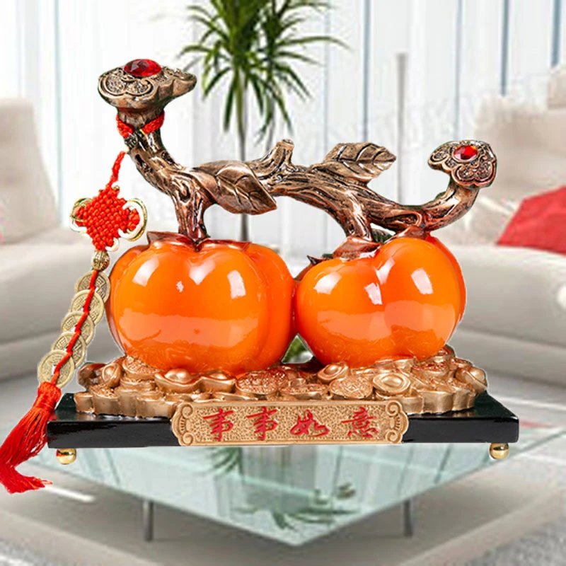 客厅轻奢玄关柿柿事事如意柿子鹿电视酒柜办公桌高档乔迁新居摆件