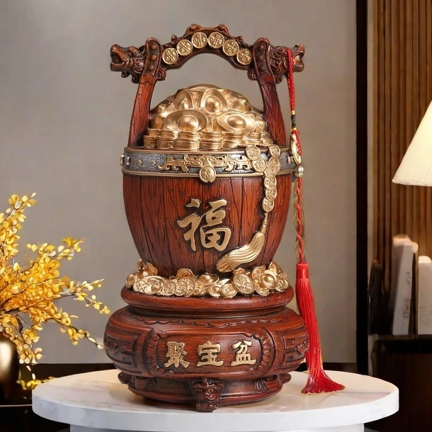 新中式客厅玄关酒柜聚宝盆一桶金招财进宝乔迁客厅布置家居用品