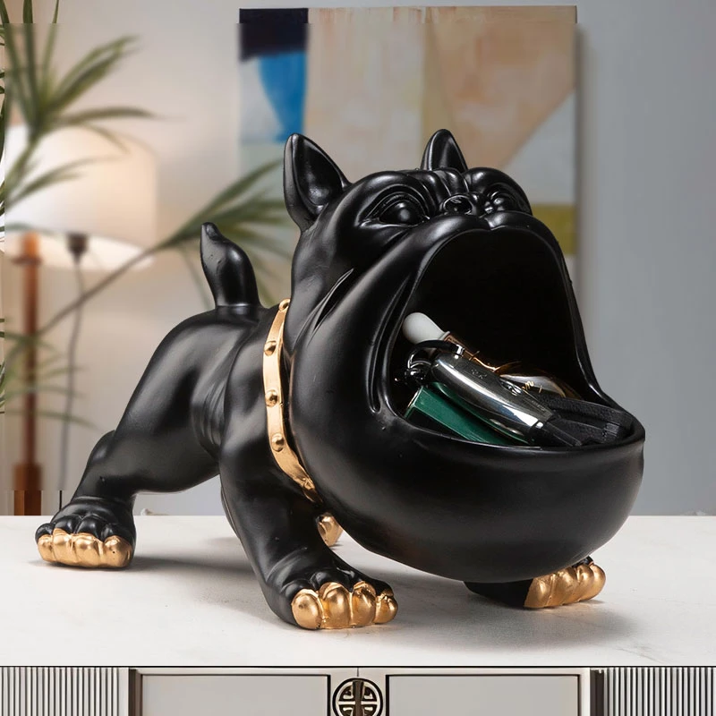 客厅玄关2024年新款法斗狗入户创意轻奢酒柜钥匙收纳抽纸巾盒摆件
