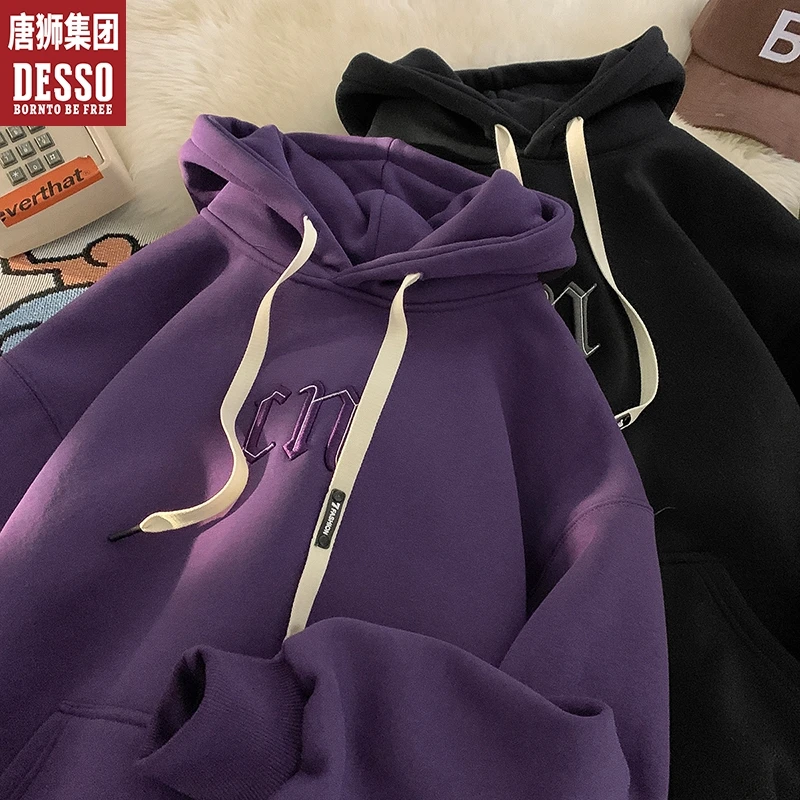 唐狮集团DESSO美式重磅连帽卫衣男秋冬季加绒加厚hoodie情侣外套