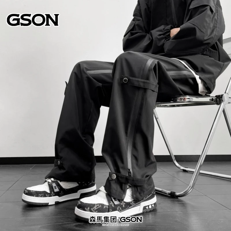 2024新款GSON拉链冲锋裤男秋冬户外运动机能风直筒运动裤休闲长裤