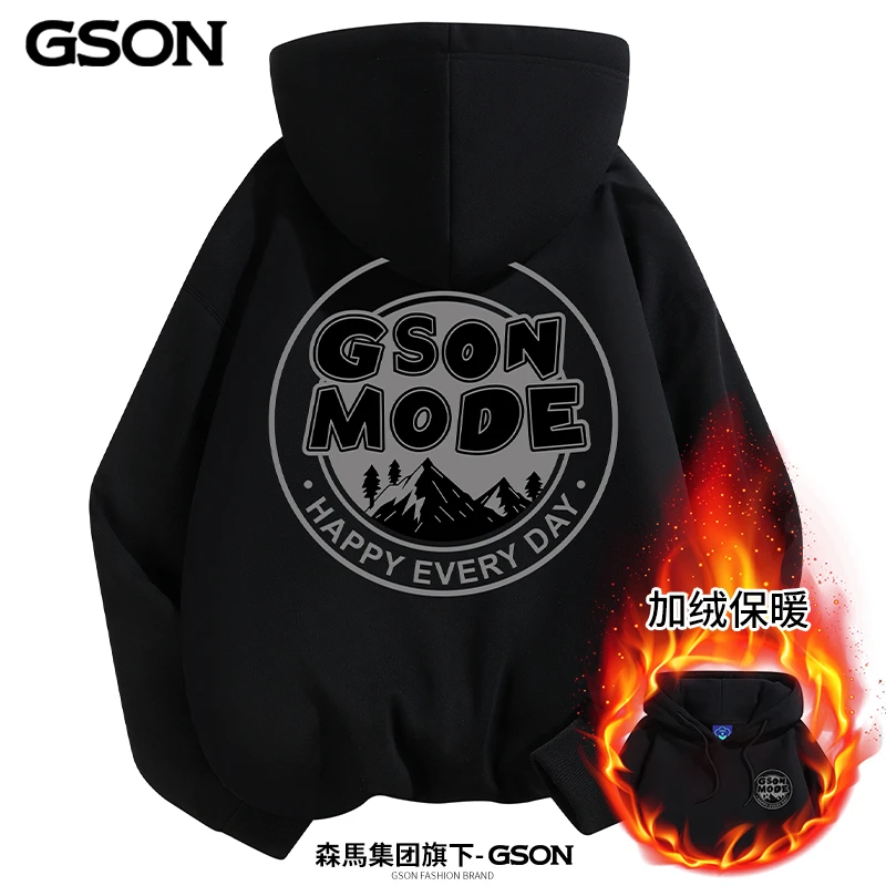 森馬集团GSON秋冬加绒加厚oversize宽松百搭情侣装落肩卫衣-91061