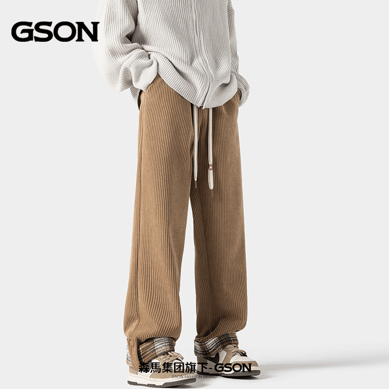 森馬集团GSON灯芯绒加绒裤子男款冬季潮流宽松休闲裤直筒潮流长裤